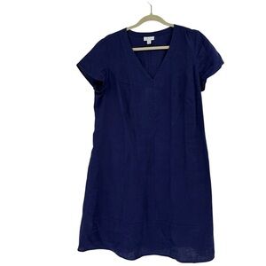 J Jill Love Linen Garment Dyed Shift Dress Indigo Blue Size M